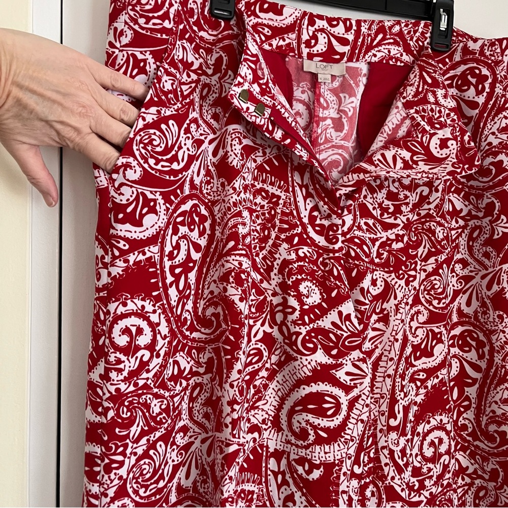 Loft Sz 16 Red White Paisley Wide Leg Pants Coastal Resortwear Beach Summer - Picture 6 of 12